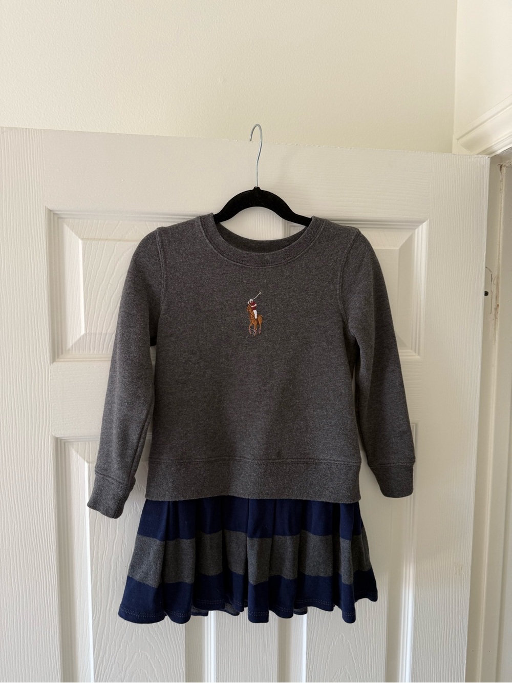 Polo by Ralph Lauren Gray Sweatshirt Dress with Navy Striped Skirt